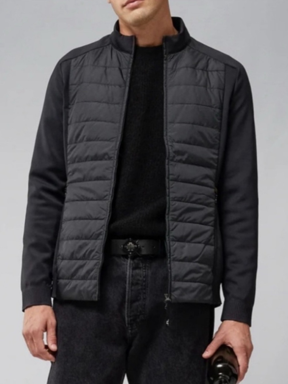J.Lindeberg Men's Kenny Hybrid Padding Golf Outdoor Black Jacket Size Medium